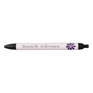 Caneta Preta Script Elegante Fonte Seu Nome Dodle Flor Roxo
