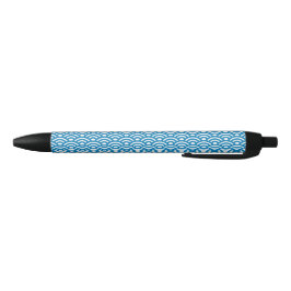 Caneta Preta Seigaiha, Ondas, Japonês, Azul e Branco