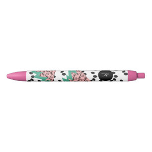 Caneta Preta Sementes de Melancia Fatias de Fruta Rosa Verde In