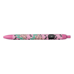 Caneta Preta Sementes de Melancia Fatias de Fruta Rosa Verde In