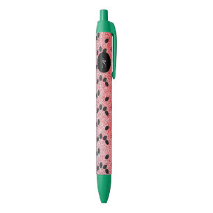 Caneta Preta Sementes de Melancia Fruta Rosa Vermelho Brilho Fa