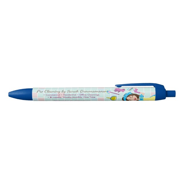 Caneta Preta Senhorita Arrumadeira Limpeza Lavagem Rosa Azul (parte de cima)