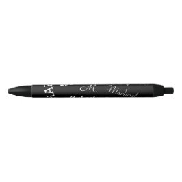 Caneta Preta Seu nome e monograma padrão personalizado preto