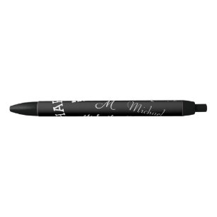 Caneta Preta Seu nome e monograma padrão personalizado preto