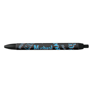 Caneta Preta Seu nome é padrão monograma azul preto