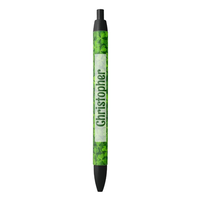 Caneta Preta Shamrock Clovers Personalizados (Frente Vertical)