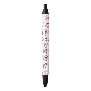 Caneta Preta Simples casamento Russo Burgundy Floral Bloom