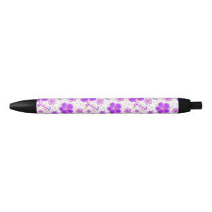 Caneta Preta Simples Floral Aquarela Impressão púrpura e rosa