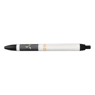Caneta Preta Simples Luxo moderno branco e Dourado seu logotipo