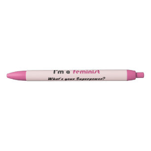Caneta Preta Slogan de superpotência feminista rosa