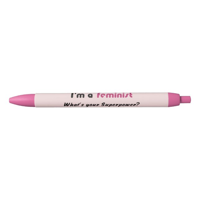 Caneta Preta Slogan de superpotência feminista rosa (Frente)