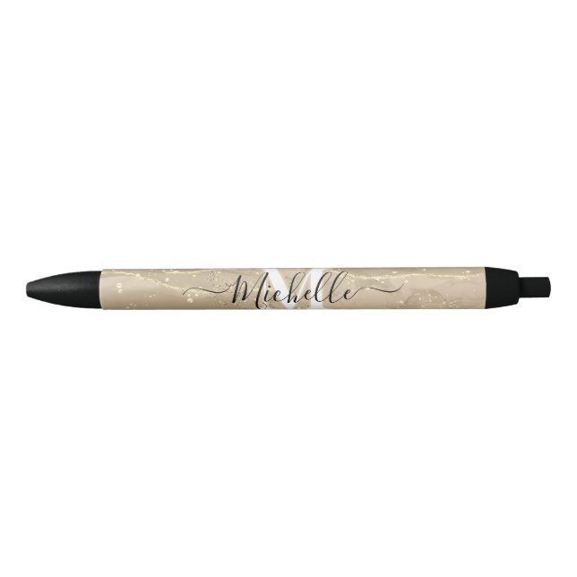 Caneta Preta Sparkling Sand Monogram Custom Autograph Pen (Frente)