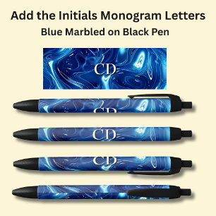 Caneta Preta Suas Iniciais Monograma Azul Marcado