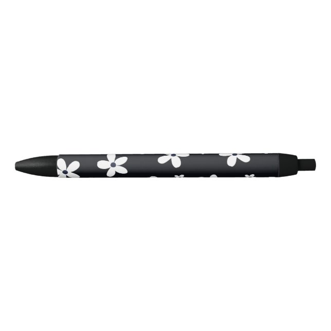 Caneta Preta Summer Boho Black White Daisy Flowers (Frente)
