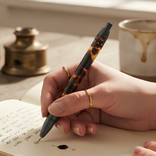 Caneta Preta Tartan Ámbar Dourado Preto Monograma Personalizado