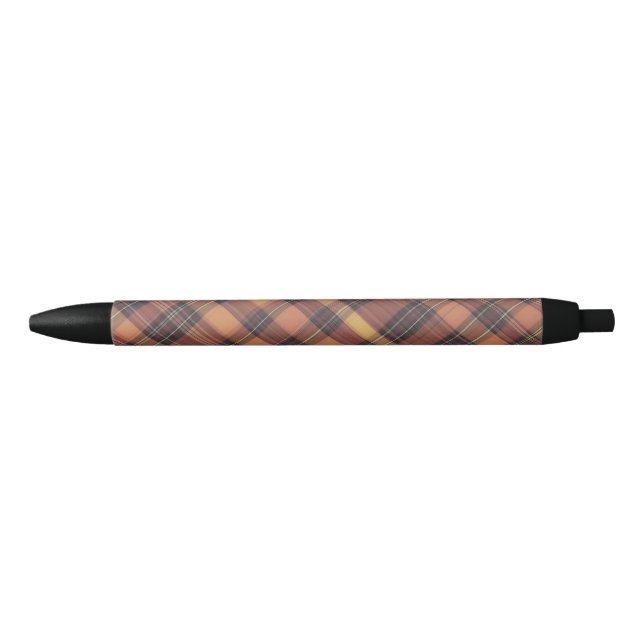 Caneta Preta Tartan laranja e preto, um padrão quente e modesto (Frente)