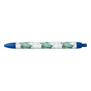 Caneta Preta tartaruga marinha em aquarela padrão verde azul an