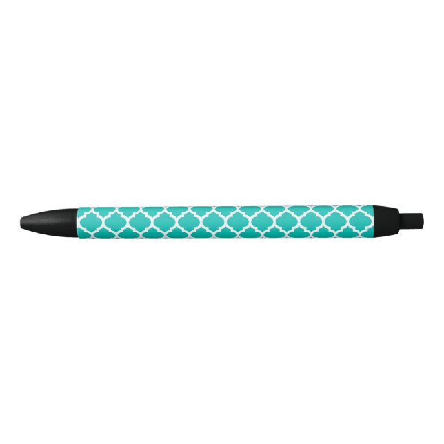 Caneta Preta Teal White Quatrefoil marroquino Trellis Padrão #5 (Frente)