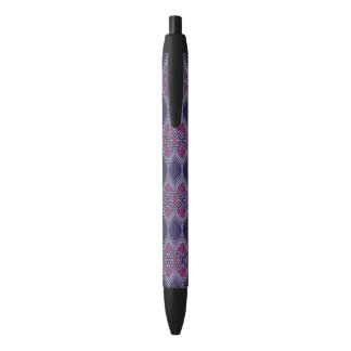 Caneta Preta Tecido Roxo Elegante com Padrão Floral Amarelo