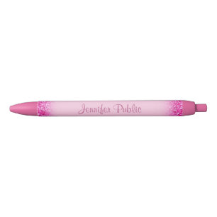 Caneta Preta Tendência de Glitter Girly Pink com Nome de Scrip