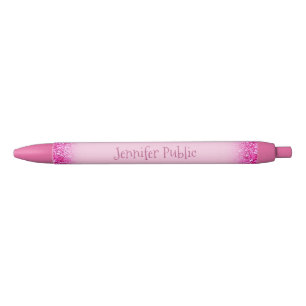 Caneta Preta Tendência de Glitter Girly Pink com Nome de Scrip
