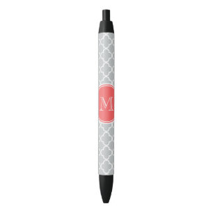 Caneta Preta Teste padrão cinzento de Quatrefoil, monograma
