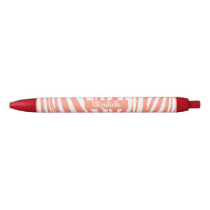 Caneta Preta Teste padrão listrado cor-de-rosa coral da zebra