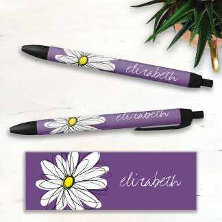 Caneta Preta Texto Personalizado da Margarida Esbranquiçada e A