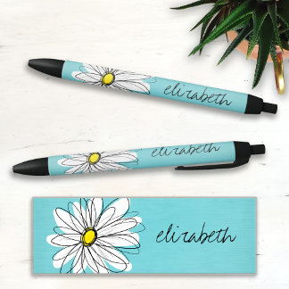 Caneta Preta Texto Personalizado de Margarida Esbranquiçada e A