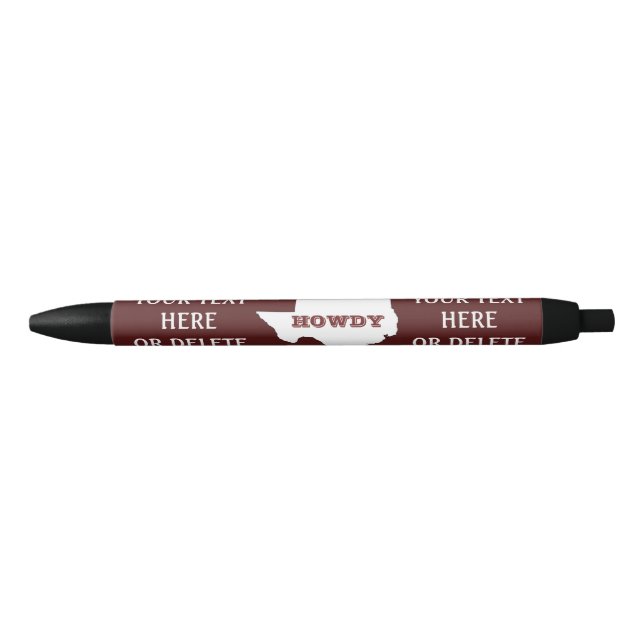 Caneta Preta Texto Personalizado Maroon Texto do Texas Contorno (Frente)