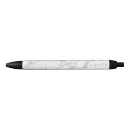 Caneta Preta Textura de mármore branco falso e nome personaliza