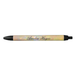 Caneta Preta Textura de Pedra Opala Elegante Moderno Personaliz