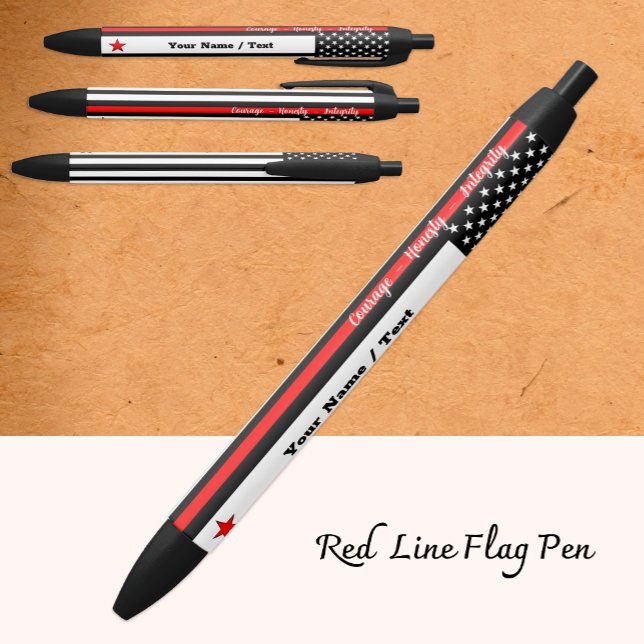 Caneta Preta Thin Red Line, Bandeira Americana, Personalizado B (Criador carregado)