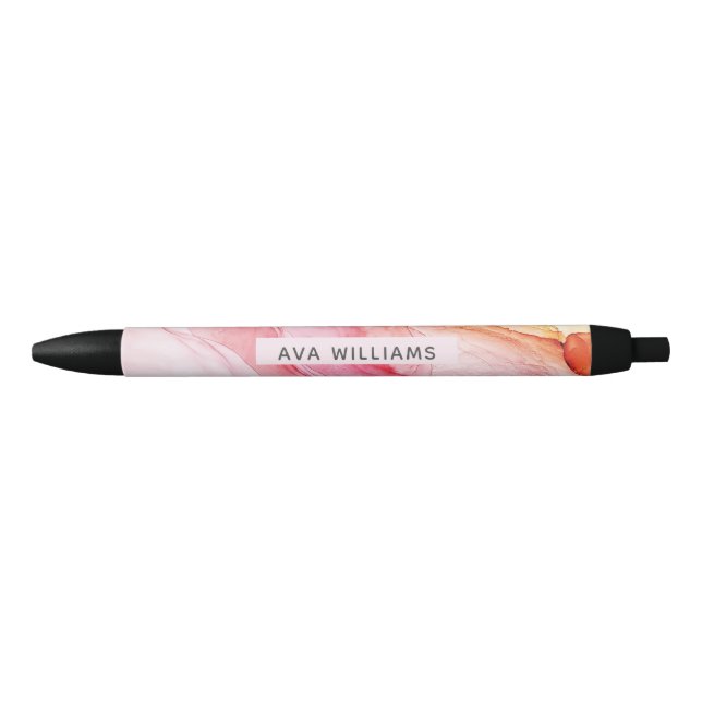 Caneta Preta Tinta Personalizada Pintada Rosa Abstrata (Frente)