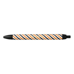 Caneta Preta Tiras De Laranja De Halloween Monogramas Na moda