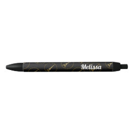 Caneta Preta Torre Eiffel brilho dourado brilhos Personalize