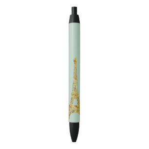 Caneta Preta Torre Eiffel Glam Dourado
