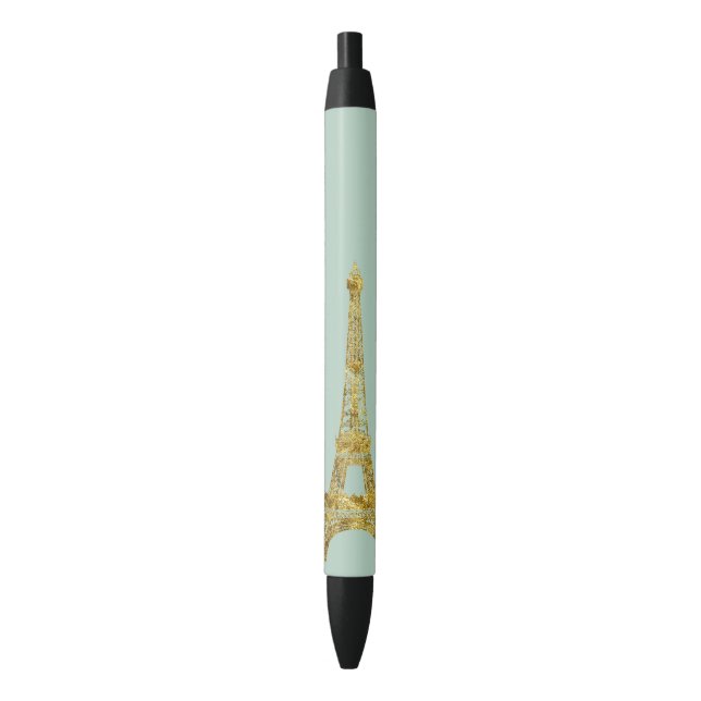 Caneta Preta Torre Eiffel Glam Dourado (Frente Vertical)