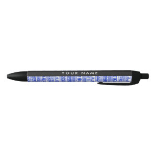 Caneta Preta Traço Grego, Chave Mista, Azul, Seu Nome