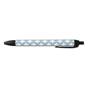 Caneta Preta Trellis branca e azul-bebê, lete, quatrefoil