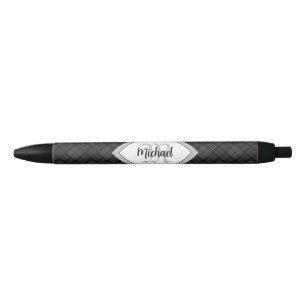 Caneta Preta Trendy Black White Tartan Personalize Monograma