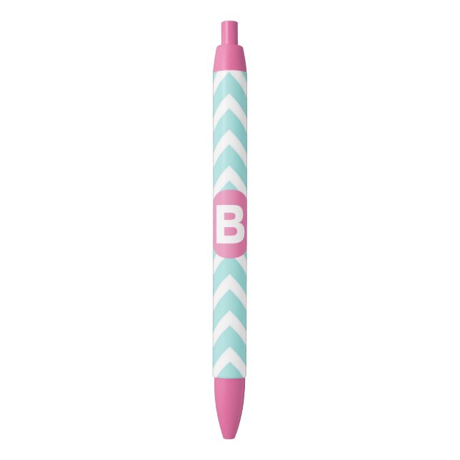 Caneta Preta Trendy Light Blue Chevron Pink Monogram (Frente Vertical)