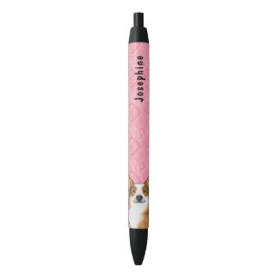 Caneta Preta Tri Pembroke Welsh Corgi Cabeça Vermelha Corações 