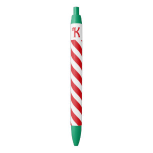 Caneta Preta Trilhas Vermelhos e Brancas Diagonais de Natal Ini