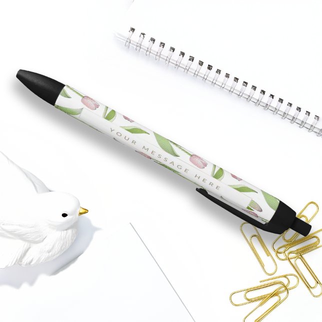 Caneta Preta Tulipa Rosa Moderna Personalizada Flor (Criador carregado)
