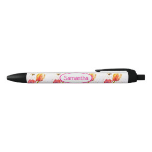 Caneta Preta Tulipa Rosa Vermelha Aquarela e Nome de Meninas Ab