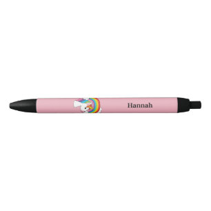 Caneta Preta Unicórnio e Arco-íris com Nuvens Kawaii   Personal