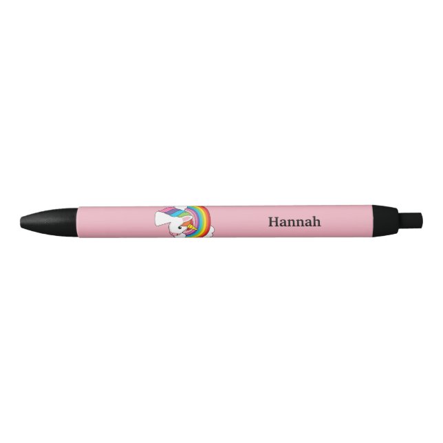 Caneta Preta Unicórnio e Arco-íris com Nuvens Kawaii | Personal (Frente)