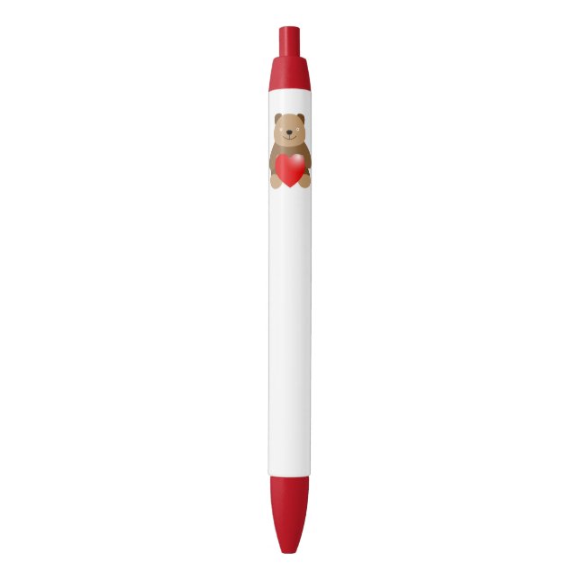 Caneta Preta Urso engraçado com coração (Frente Vertical)