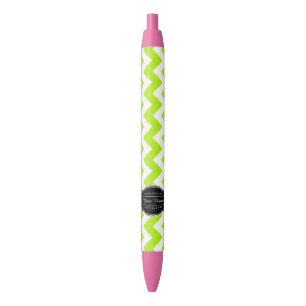 Caneta Preta Verde limão Chevron com nome personalizado preto